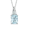 Emerald-Cut Aquamarine and Lab-Created White Sapphire Pendant in 10K White Gold