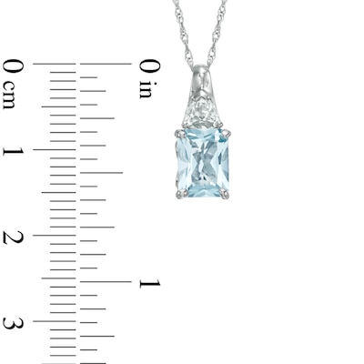 Emerald-Cut Aquamarine and Lab-Created White Sapphire Pendant in 10K White Gold