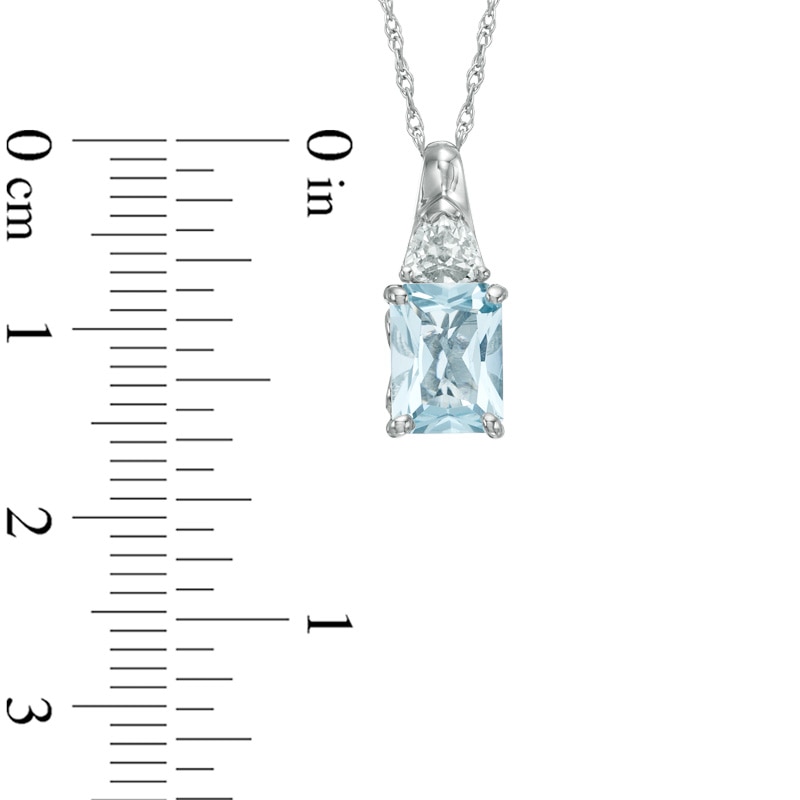 Emerald-Cut Aquamarine and Lab-Created White Sapphire Pendant in 10K White Gold