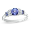 6.0mm Tanzanite and Diamond Accent Three Stone Collar Scroll Ring in 10K White Gold