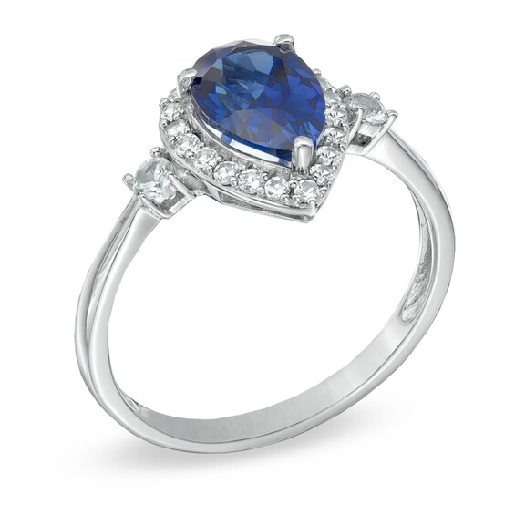 Pear-Shaped Lab-Created Blue and White Sapphire Frame Ring in Sterling Silver