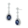 Thumbnail Image 1 of Pear-Shaped Blue and White Lab-Created Sapphire Frame Drop Earrings in 10K White Gold