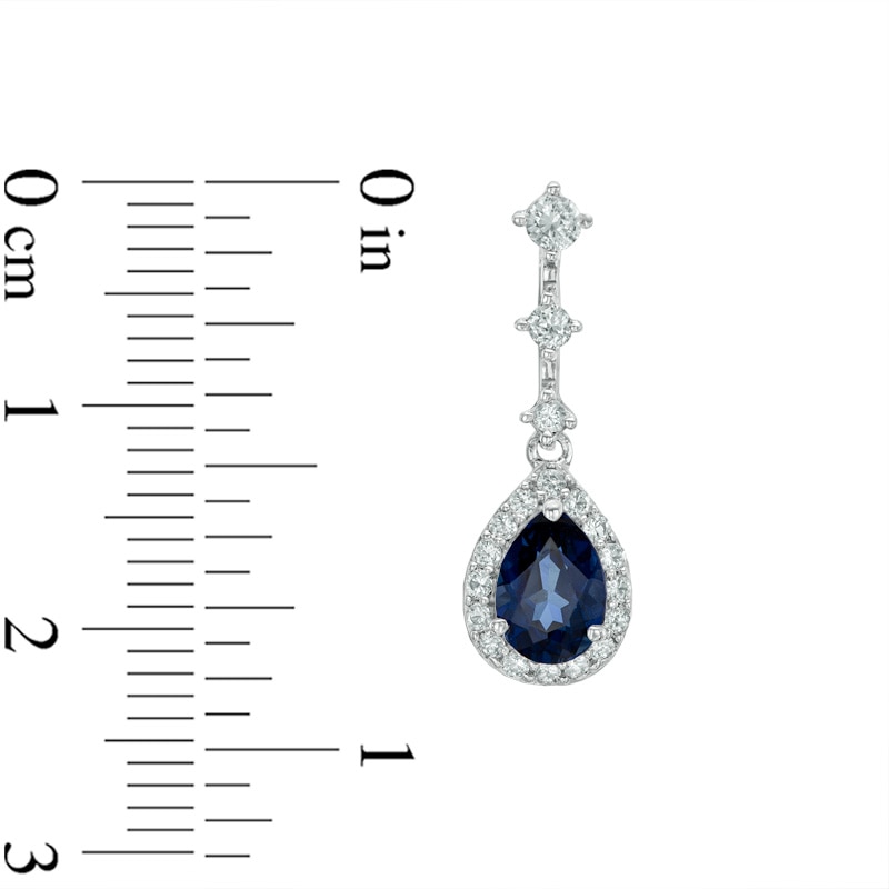Pear-Shaped Blue and White Lab-Created Sapphire Frame Drop Earrings in 10K White Gold|Peoples Jewellers