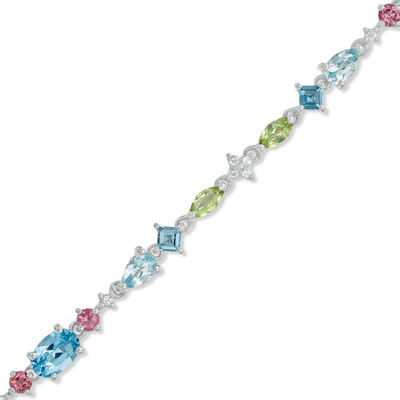 Multi-Gemstone Bracelet in Sterling Silver - 7.5"