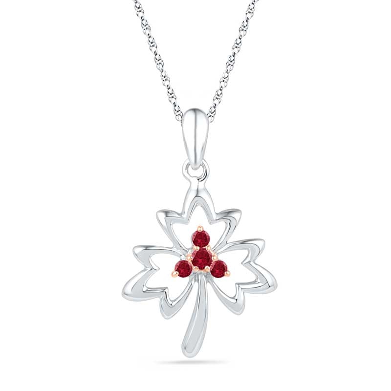Lab-Created Ruby Maple Leaf Pendant in Sterling Silver