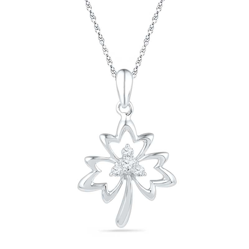 White Lab-Created Sapphire Maple Leaf Pendant in Sterling Silver