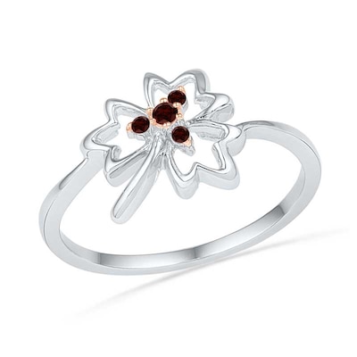 Garnet Maple Leaf Ring in Sterling Silver