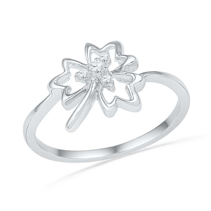 Lab-Created White Sapphire Maple Leaf Ring in Sterling Silver