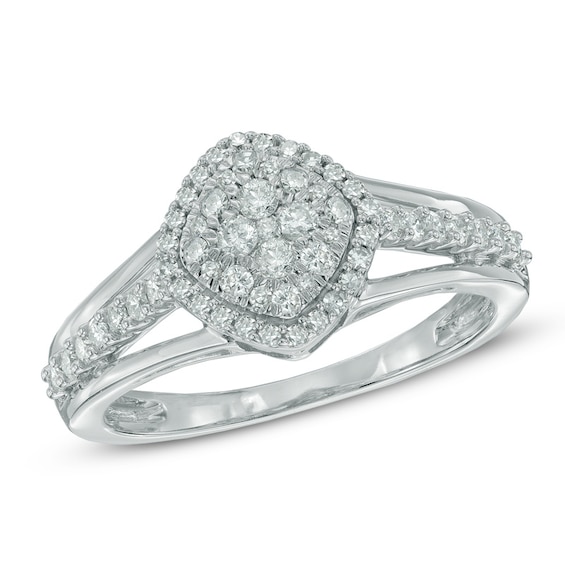 0.50 CT. T.W. Diamond Tilted Square Frame Cluster Ring in 10K White Gold