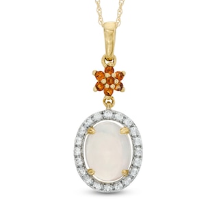 Oval Opal, Madeira Citrine and Lab-Created White Sapphire Pendant in 10K Gold