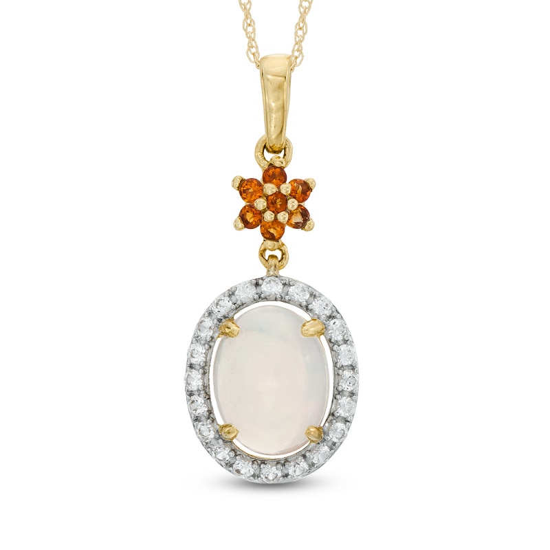 Oval Opal, Madeira Citrine and Lab-Created White Sapphire Pendant in 10K Gold|Peoples Jewellers