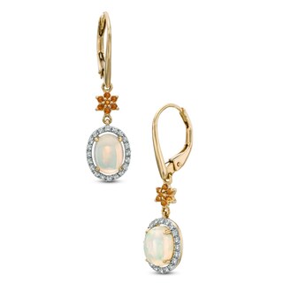 Oval Opal, Madeira Citrine and Lab-Created White Sapphire Drop Earrings in 10K Gold