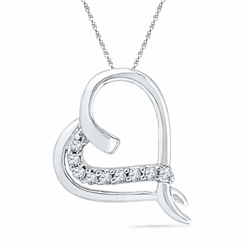0.10 CT. T.W. Diamond Tilted Heart Pendant in 10K White Gold|Peoples Jewellers