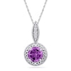 6.5mm Amethyst and Diamond Accent Frame Pendant in Sterling Silver