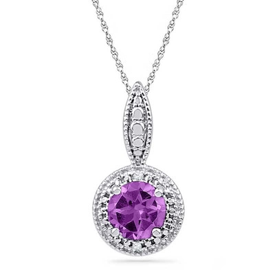 6.5mm Amethyst and Diamond Accent Frame Pendant in Sterling Silver