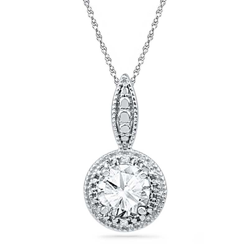 6.5mm Lab-Created White Sapphire and Diamond Accent Frame Pendant in Sterling Silver|Peoples Jewellers