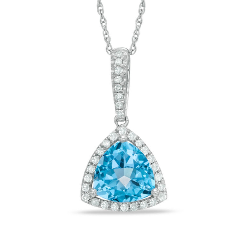 8.0mm Trillion-Cut Swiss Blue Topaz and Lab-Created White Sapphire Pendant in Sterling Silver|Peoples Jewellers