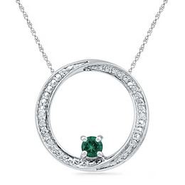 4.0mm Lab-Created Emerald and Diamond Accent Swirl Circle Pendant in Sterling Silver