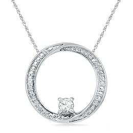 4.0mm Lab-Created White Sapphire and Diamond Accent Swirl Circle Pendant in Sterling Silver