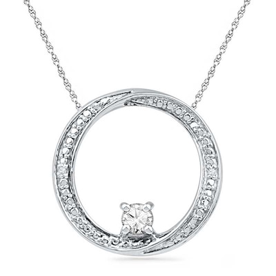 4.0mm Lab-Created White Sapphire and Diamond Accent Swirl Circle Pendant in Sterling Silver