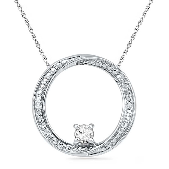 4.0mm Lab-Created White Sapphire and Diamond Accent Swirl Circle Pendant in Sterling Silver