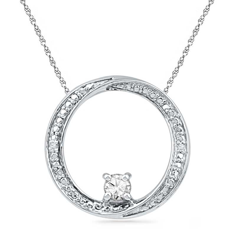 4.0mm Lab-Created White Sapphire and Diamond Accent Swirl Circle Pendant in Sterling Silver|Peoples Jewellers
