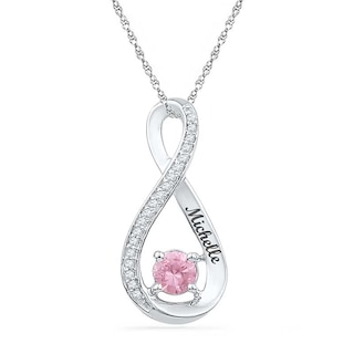 5.0mm Pink Lab-Created Sapphire and Diamond Accent Infinity Pendant in Sterling Silver (8 Characters)