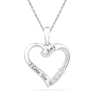 Diamond Accent Heart Pendant in Sterling Silver (2 Lines)