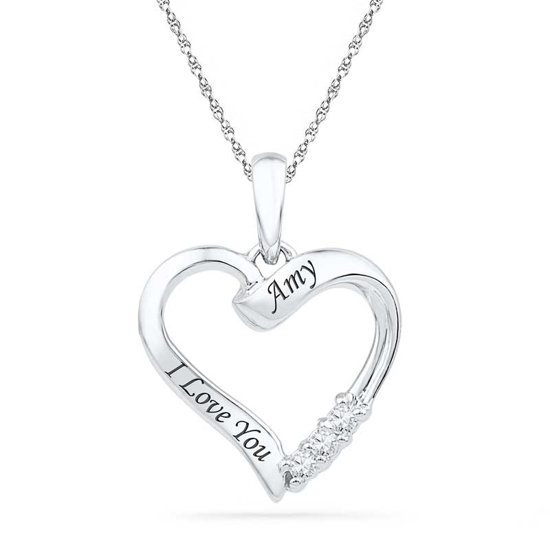 Diamond Accent Heart Pendant in Sterling Silver (2 Lines)|Peoples Jewellers