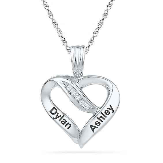 Diamond Accent Heart Pendant in Sterling Silver (2 Names)