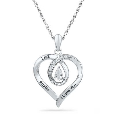 Pear-Shaped White Lab-Created Sapphire and Diamond Accent Looping Heart Pendant in Sterling Silver (3 Lines)