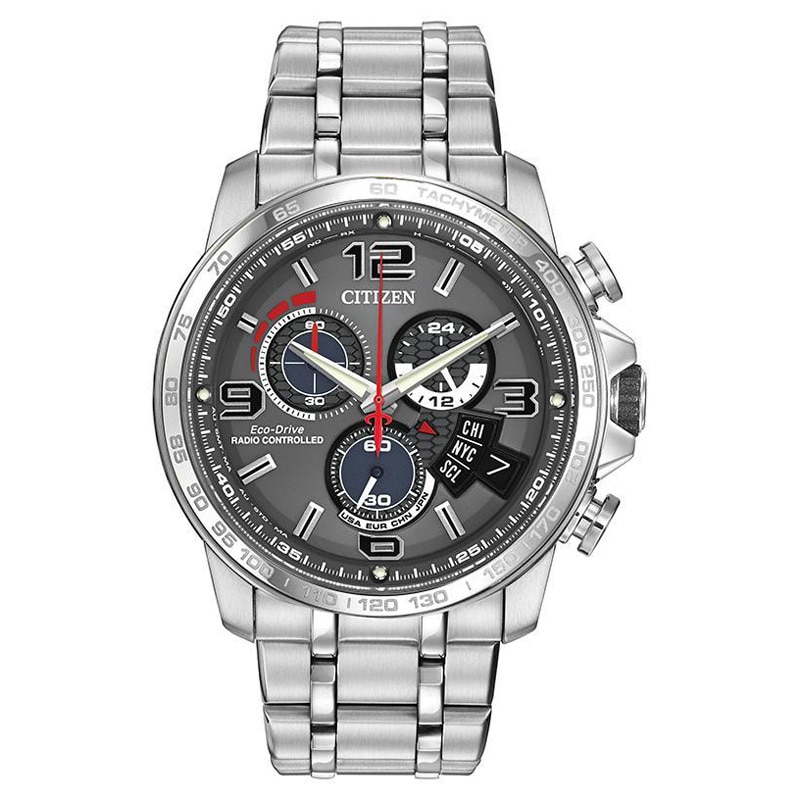 Men's Citizen Eco-Drive® World Chronograph A-T Watch with Grey Dial (Model: BY0100-51H)