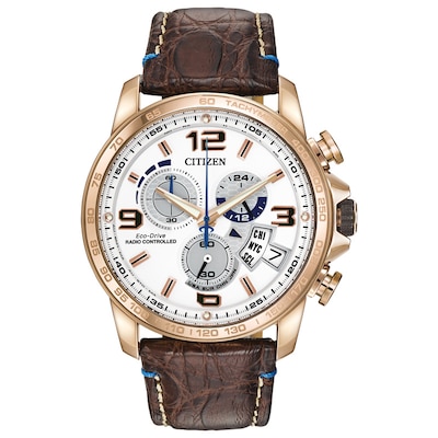 Men's Citizen Eco-Drive® Limited Edition Chrono Time A-T Rose-Tone Strap Watch with White Dial (Model: BY0103-02A)