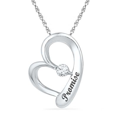 Lab-Created White Sapphire Tilted Heart Pendant in Sterling Silver (7 Characters)