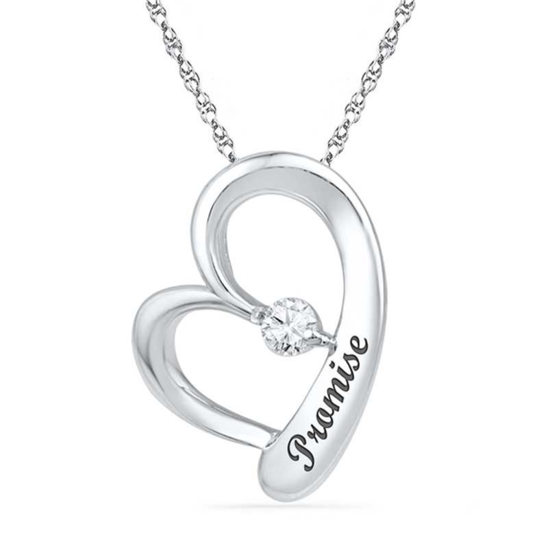 Lab-Created White Sapphire Tilted Heart Pendant in Sterling Silver (7 Characters)|Peoples Jewellers