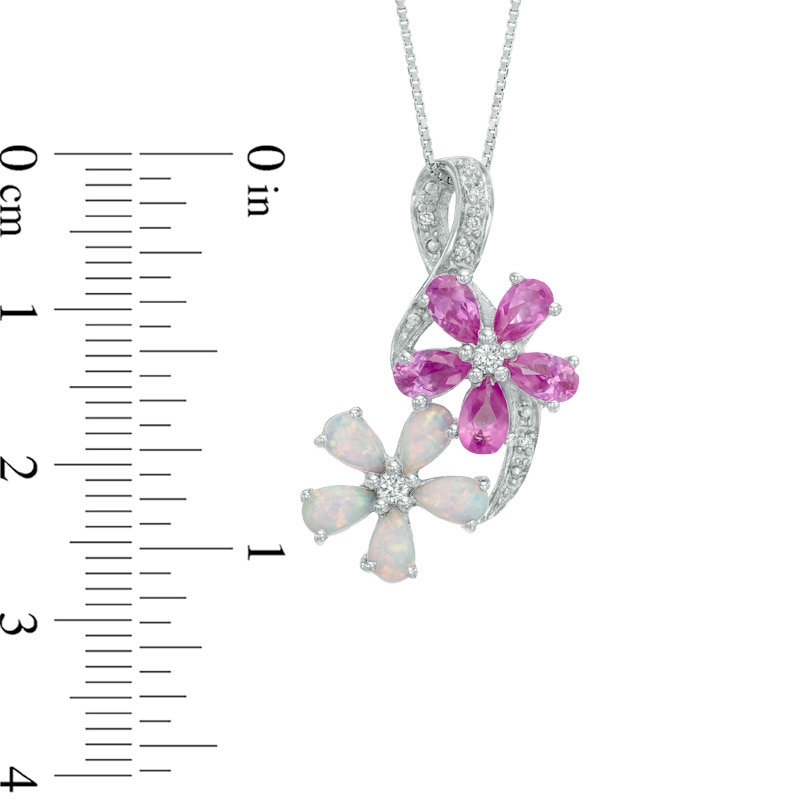 Pear-Shaped Lab-Created Opal, Pink and White Sapphire Flower Pendant in Sterling Silver|Peoples Jewellers