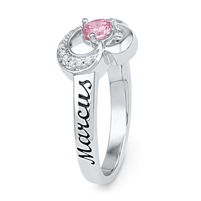 4.0mm Lab-Created Pink Sapphire and Diamond Accent Heart Promise Ring in Sterling Silver (2 Names)