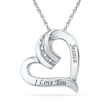 Diamond Accent Tilted Heart Pendant in Sterling Silver (2 Lines)