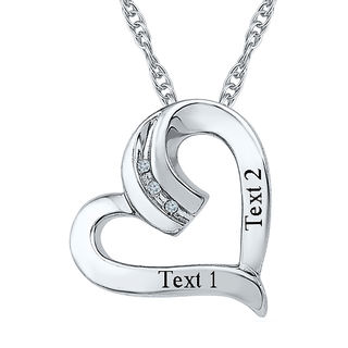 Diamond Accent Tilted Heart Pendant in Sterling Silver (2 Lines)