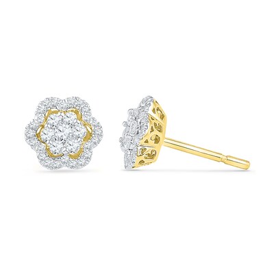 CT. T.W. Diamond Flower Cluster Stud Earrings in 10K Gold