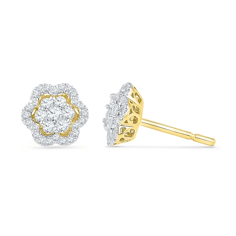 CT. T.W. Diamond Flower Cluster Stud Earrings in 10K Gold|Peoples Jewellers