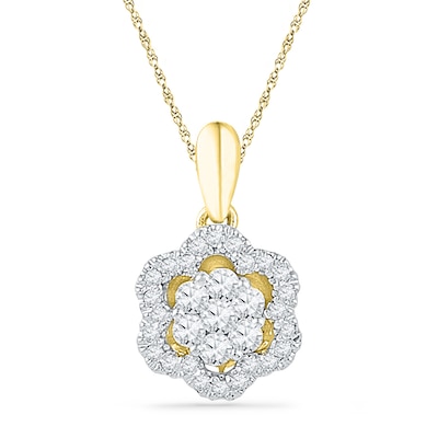 CT. T.W. Diamond Flower Cluster Pendant in 10K Gold