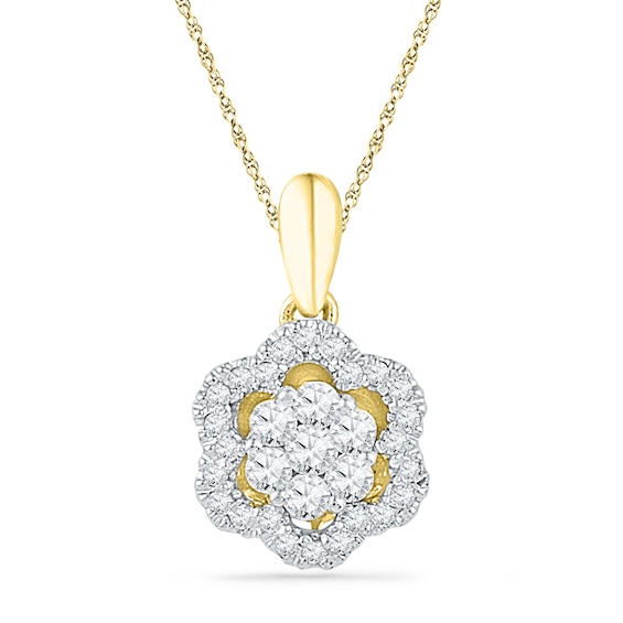 CT. T.W. Diamond Flower Cluster Pendant in 10K Gold