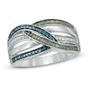 0.25 CT. T.W. Enhanced Green, Blue and White Diamond Multi-Row Overlay Ring in Sterling Silver