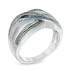 Thumbnail Image 1 of 0.25 CT. T.W. Enhanced Green, Blue and White Diamond Multi-Row Overlay Ring in Sterling Silver