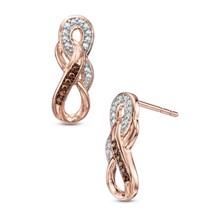 Enhanced Cognac and White Diamond Accent Double Infinity Drop Earrings in 10K Rose Gold