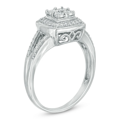 Quad Diamond Accent Frame Split Shank Promise Ring in Sterling Silver