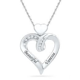 Diamond Accent Double Heart Pendant in Sterling Silver (2 Lines)