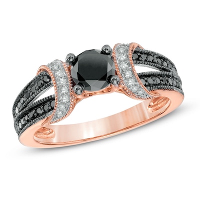 0.99 CT. T.W. Black and White Diamond Collar Engagement Ring in 10K Rose Gold