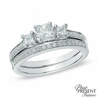 0.60 CT. T.W. Princess-Cut Diamond Past Present Future® Bridal Set in 14K White Gold